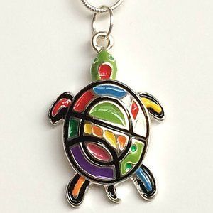 Silver Sea Life Turtle Necklace Pendant Pop Art 18